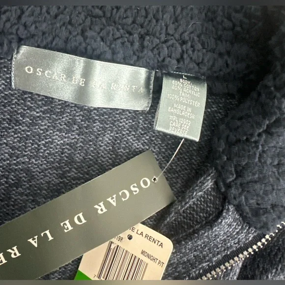 NWT Oscar De La Renta Mens Sz L Blue Preppy Academia 1/4 Zip Ribbed Knit Sweater - Picture 9 of 9